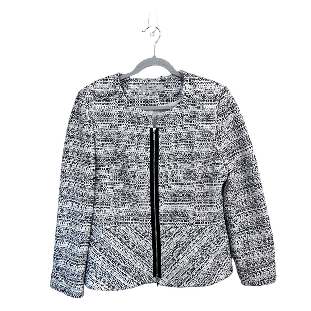 Tahari Tweed Full Zip Blazer Jacket Size 16